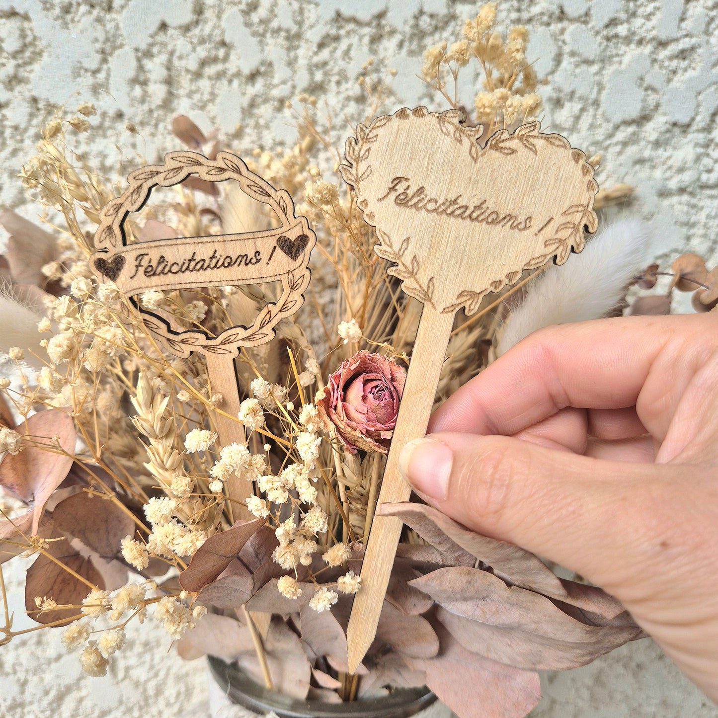 Décoration pour bouquet ou plante - Mariage personnalisable