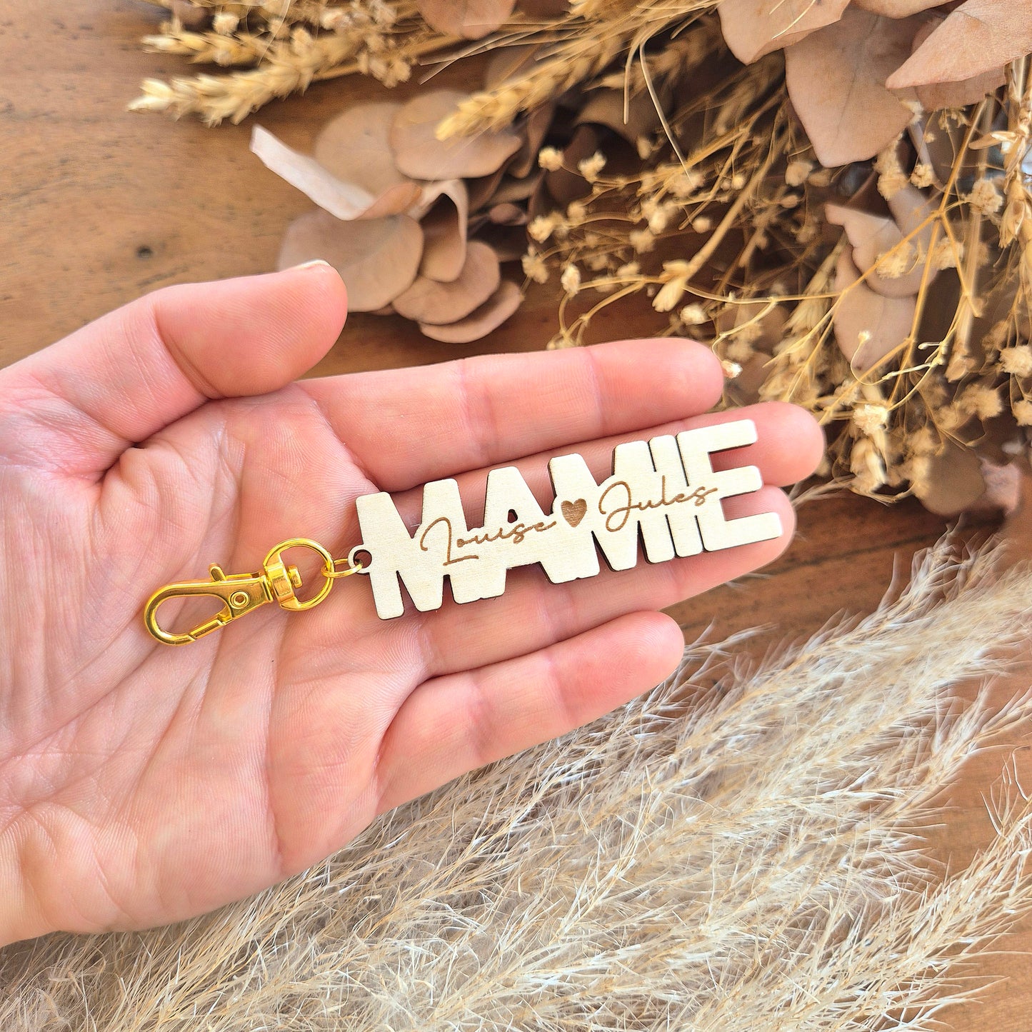 Porte-clés MAMIE en bois personnalisé