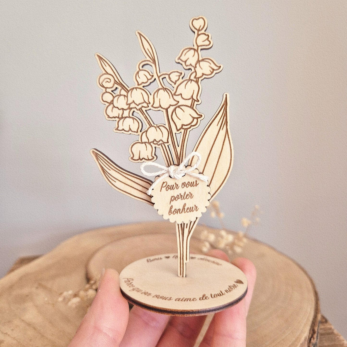 Brin de muguet porte-bonheur sur son socle à personnaliser