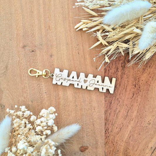 Porte-clés MAMAN ou MAMA en bois personnalisé