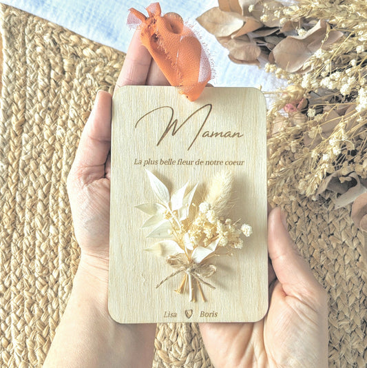 Carte fleurie en bois personnalisée Maman