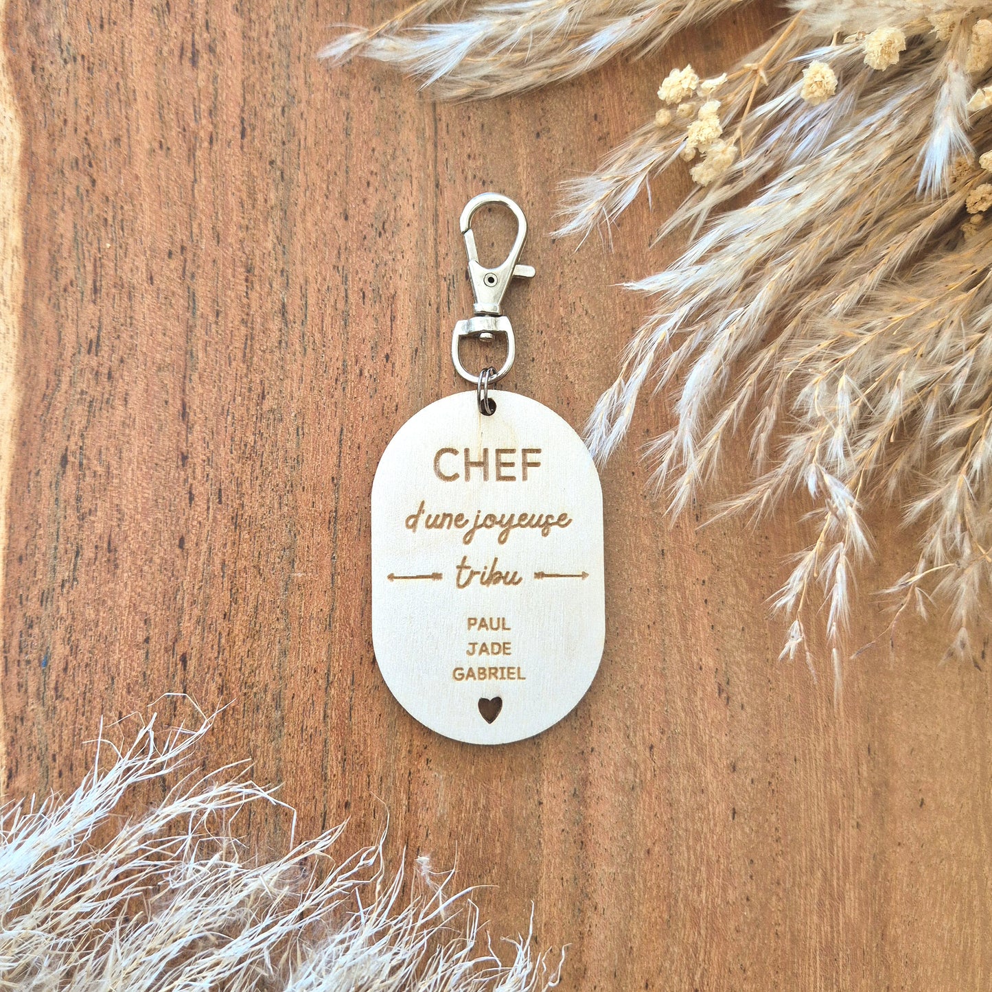 Porte-clés cadeau Papa tribu en bois personnalisé