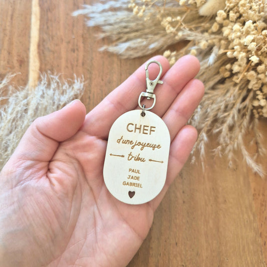Porte-clés cadeau Papa tribu en bois personnalisé