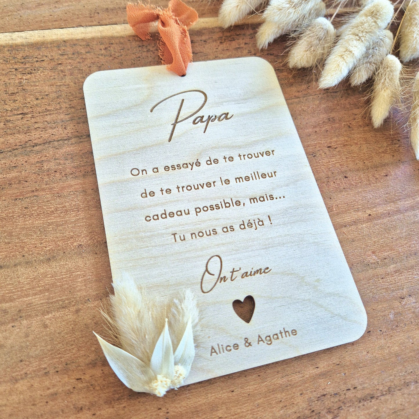 Carte fleurie en bois personnalisée cadeau papa