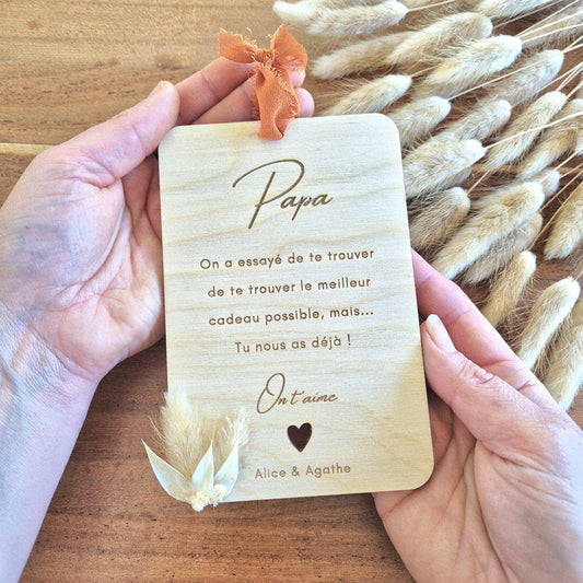 Carte fleurie en bois personnalisée cadeau papa