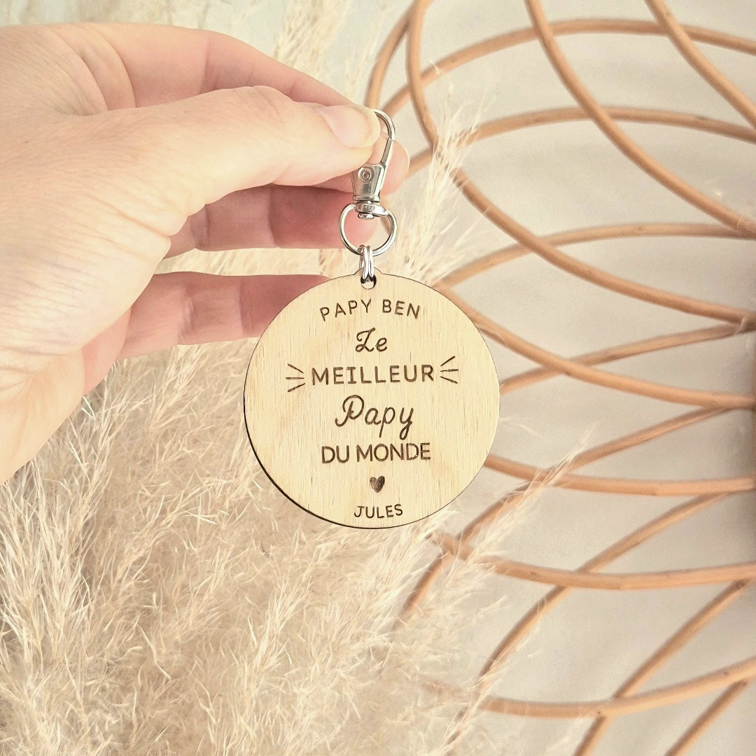 Porte-clés en bois meilleur Papi  personnalisé