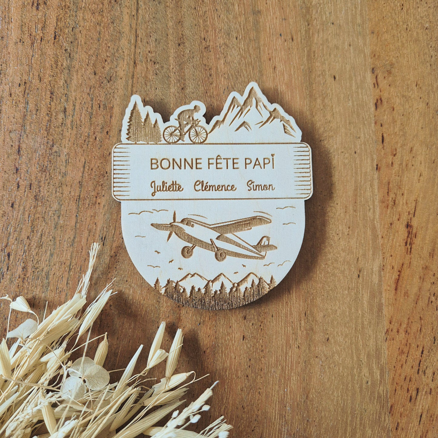 Maxi magnet vélo et avion personnalisé cadeau Papi