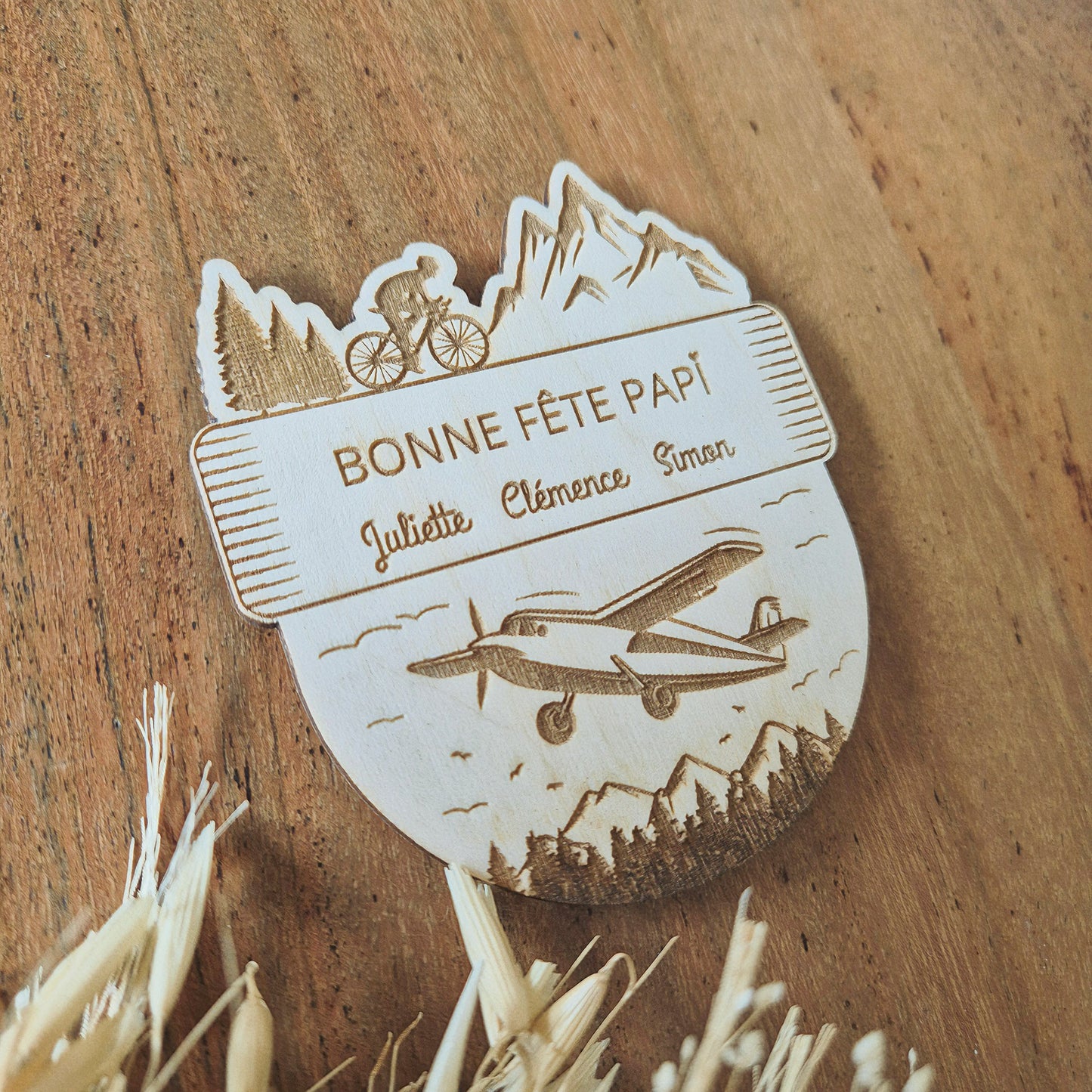 Maxi magnet vélo et avion personnalisé cadeau Papi