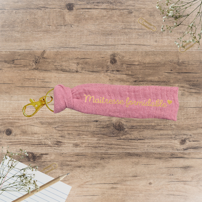 Porte-clés cadeau maîtresse - double gaze de coton - personnalisable