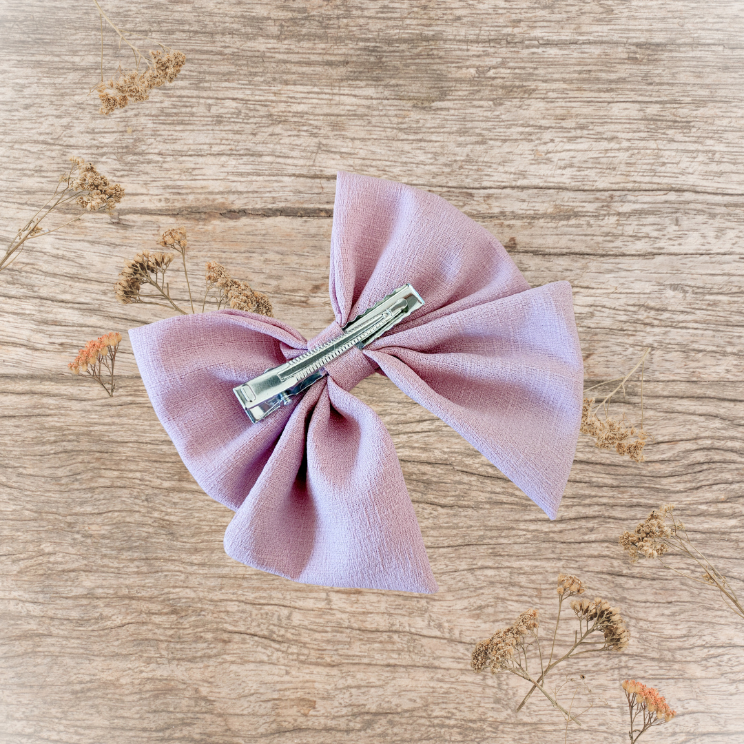 Barrette grand nœud ruban lilas pastel