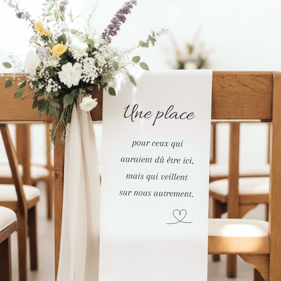 Panneau de chaise commémoratif mariage en tissu personnalisé – Hommage aux êtres chers – Version élégance