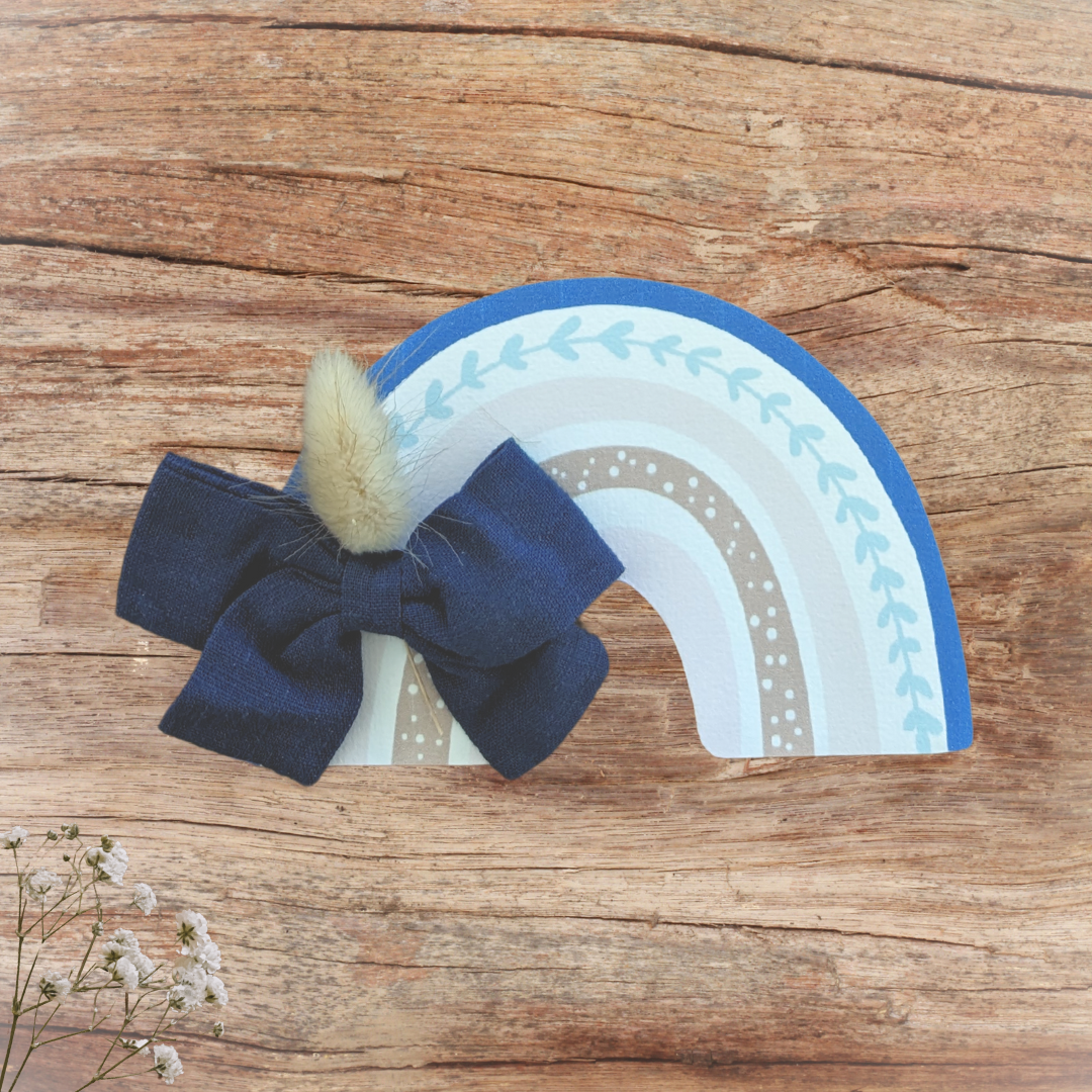 Barrette nœud bleu marine collection arc en ciel