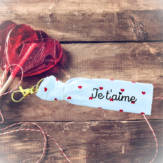 Porte-clés Je t'aime - collection Amour coton imprimé - personnalisable