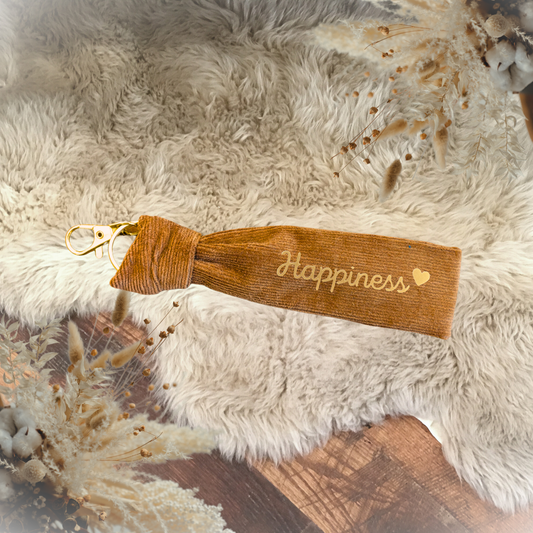 Porte-clés Happiness - collection velours camel - personnalisable