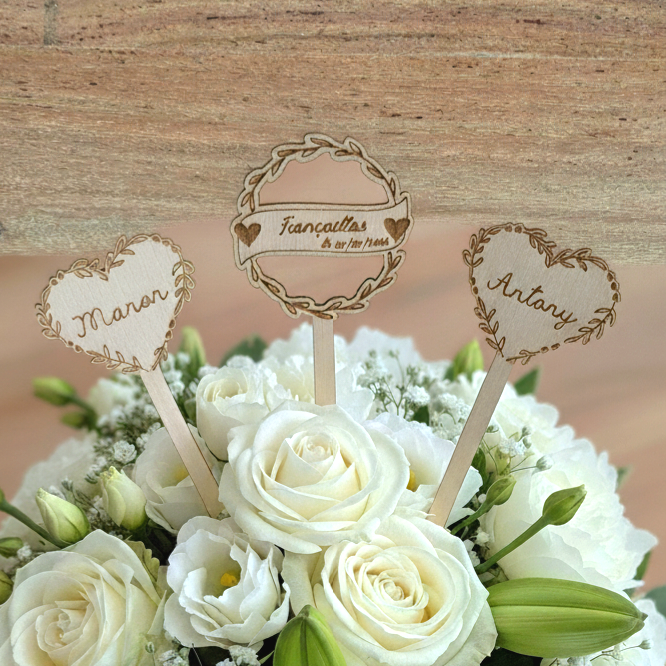 Décoration pour bouquet ou plante - Mariage personnalisable