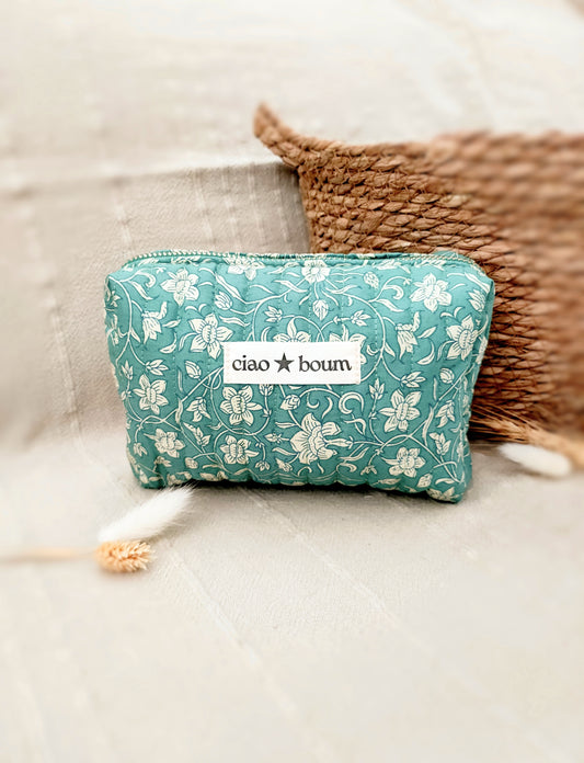 Trousse Ciao Boum 100% coton fleurie/vert