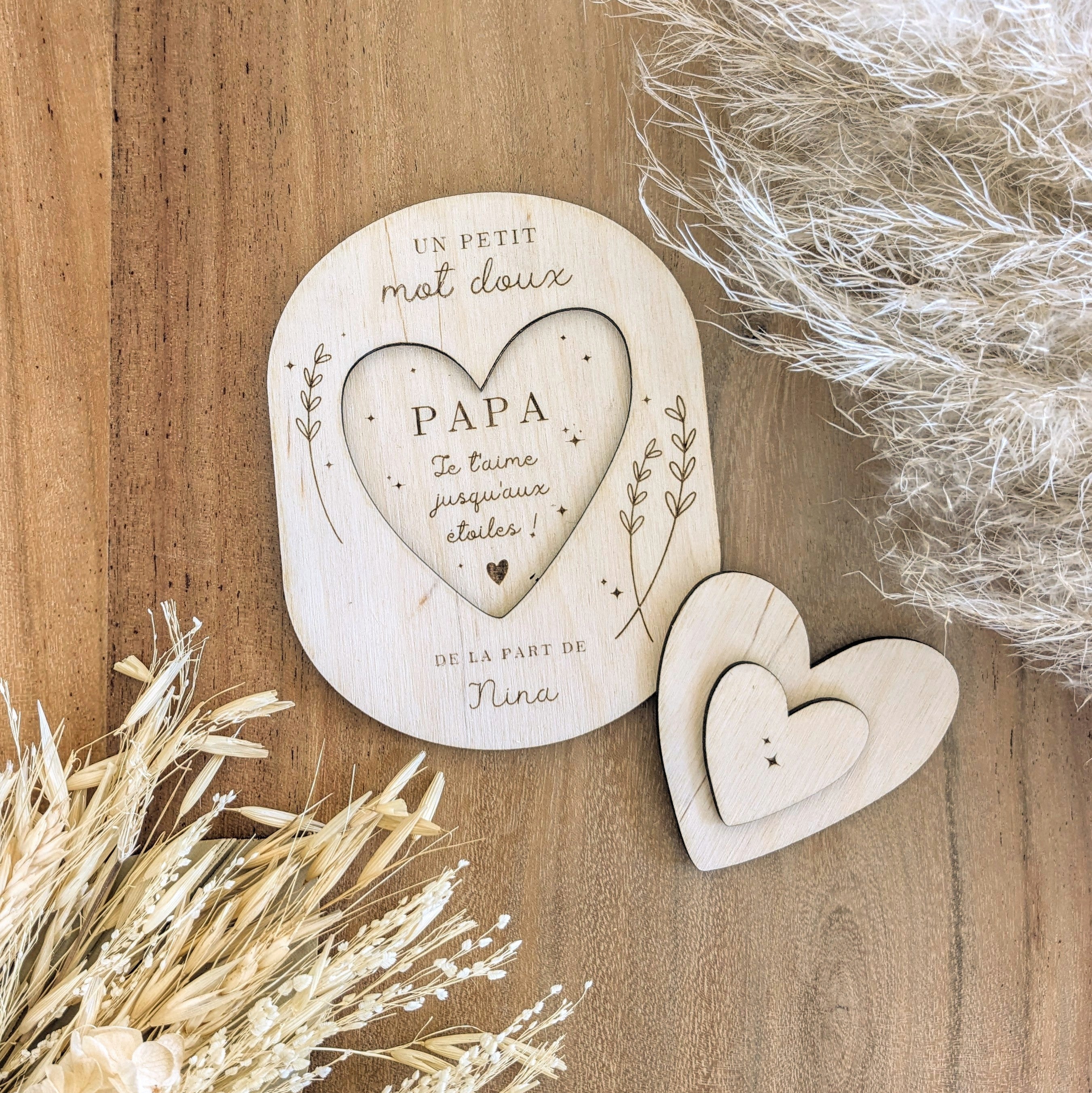 Carte à poser en bois personnalisée - Bonne fête papy - Ourson Câlin Carte à poser en bois personnalisée - Bonne fête papy - Ourson Câlin
