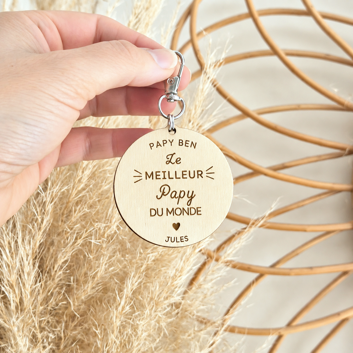 Porte-clés en bois personnalisé - Cadeau Papy