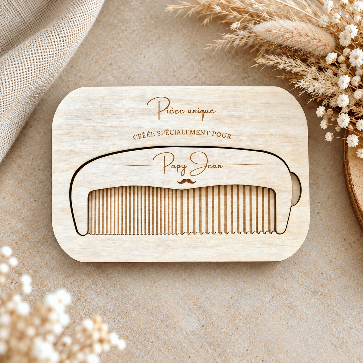 Peigne pour chauve en bois personnalisé - Cadeau humoristique Papy