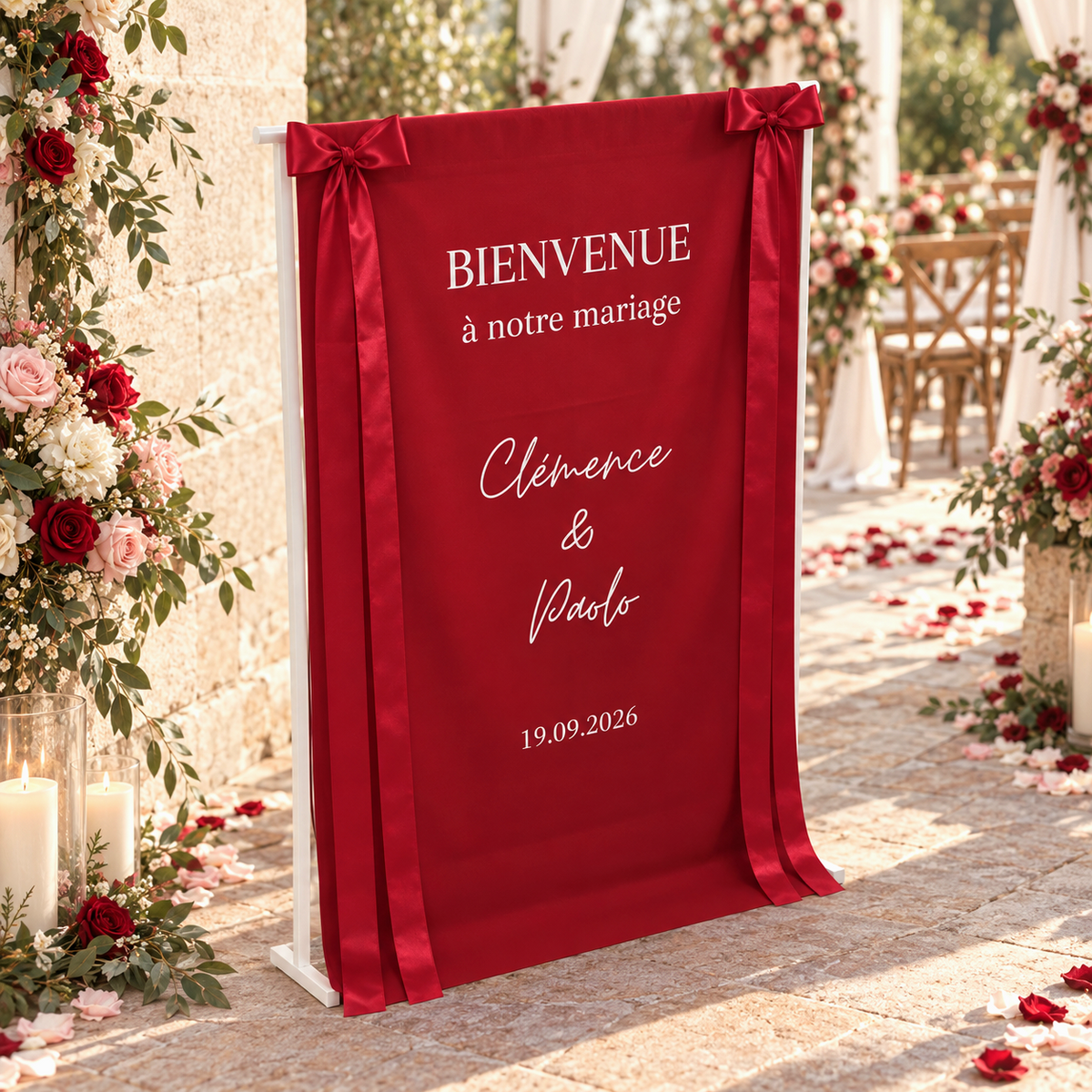 Panneau de bienvenue en tissu sur mesure - Mariage & Événement