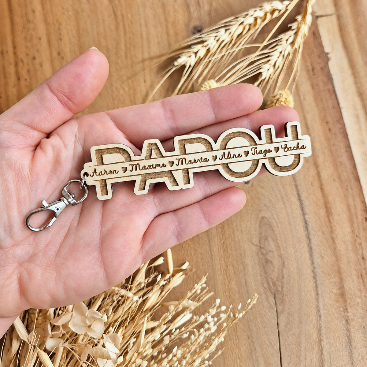 Porte-clés PAPI en bois personnalisé
