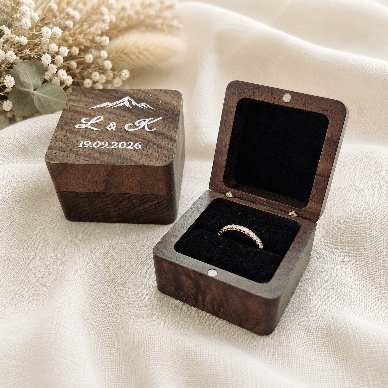 Boîte à alliance en bois personnalisée - Mariage