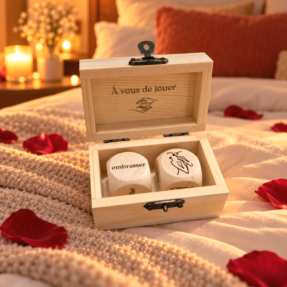 Coffret de dés en bois - Jeu romantique sur mesure