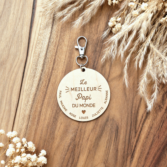 Porte-clés en bois personnalisé - Cadeau Papy