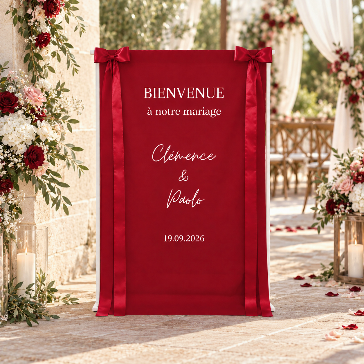 Panneau de bienvenue en tissu sur mesure - Mariage & Événement