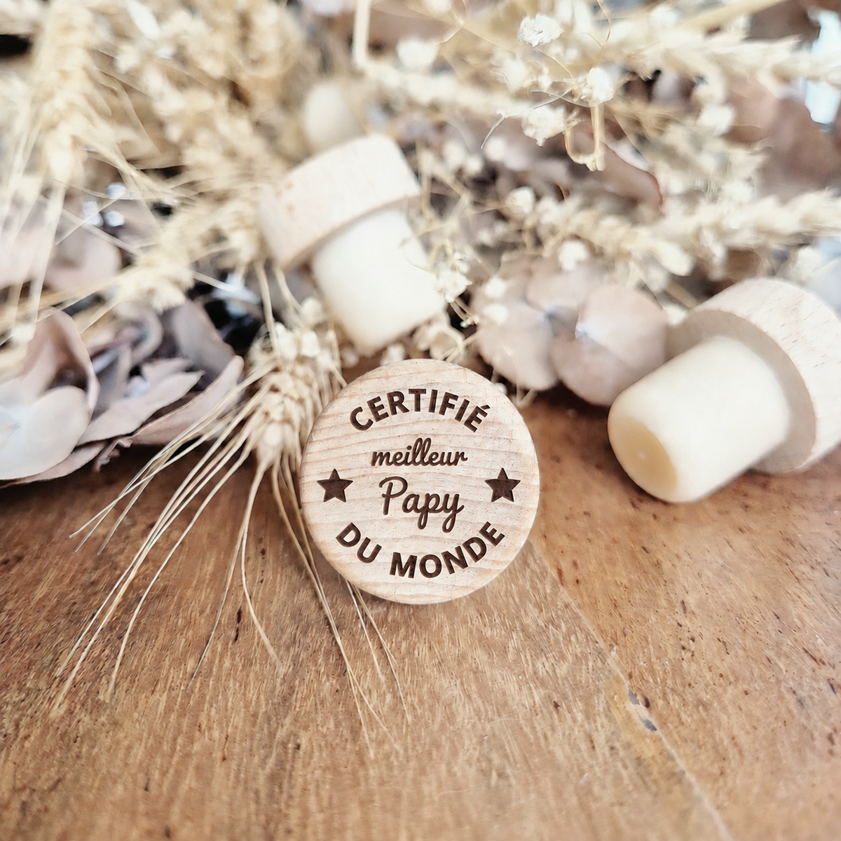 Bouchon de bouteille en bois réutilisable - Cadeau Papy