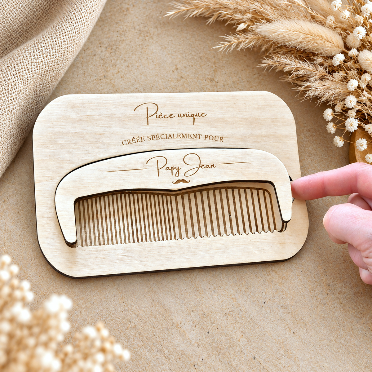Peigne pour chauve en bois personnalisé - Cadeau humoristique Papy