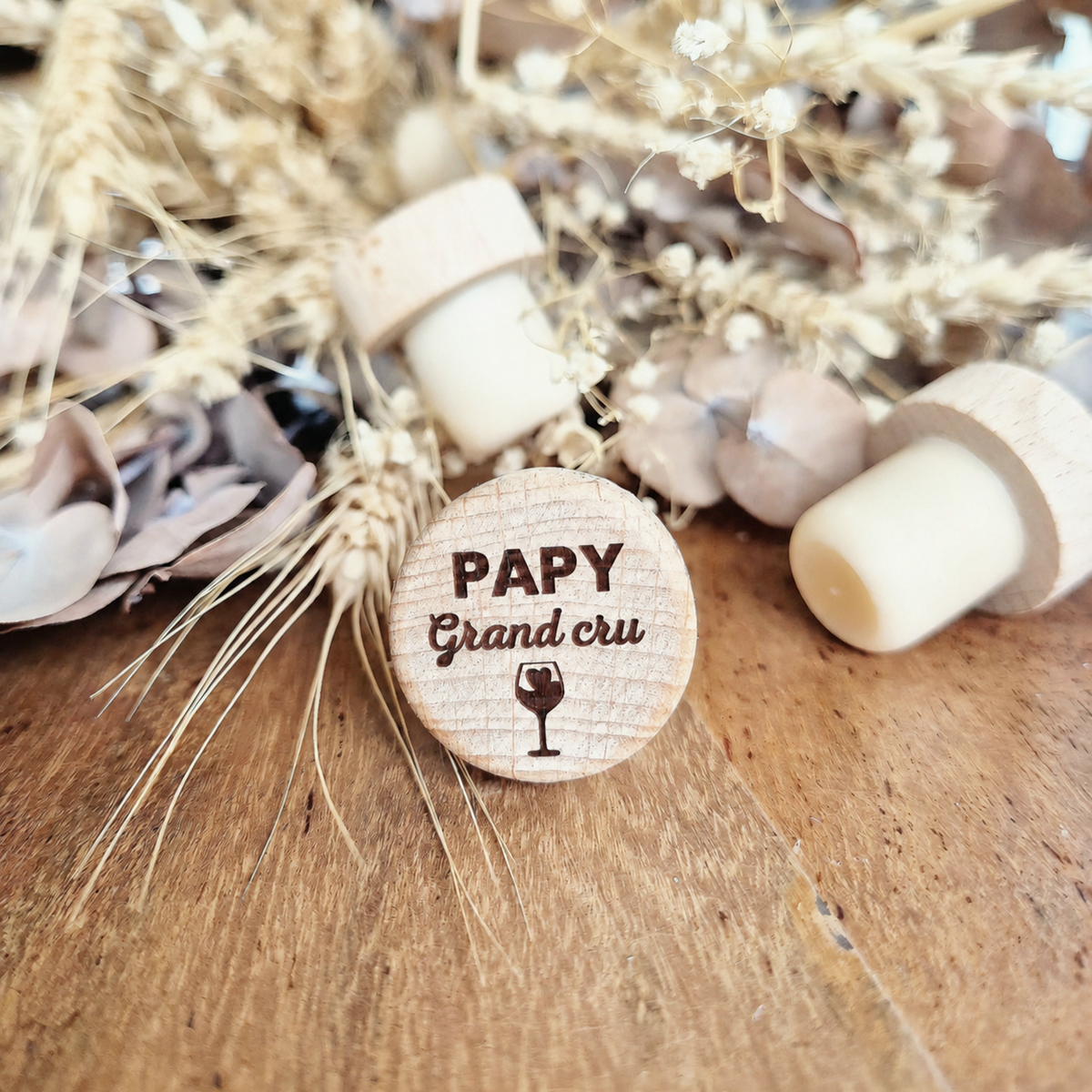 Bouchon de bouteille en bois réutilisable - Cadeau Papy