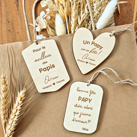 Étiquette cadeau en bois personnalisée - Cadeau Papy