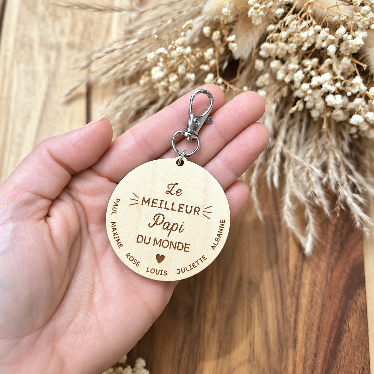 Porte-clés en bois personnalisé - Cadeau Papy