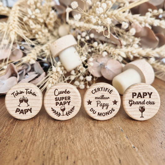 Bouchon de bouteille en bois réutilisable - Cadeau Papy