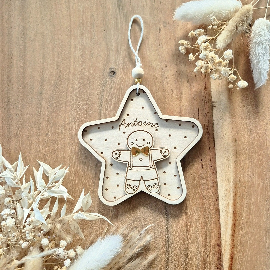 Suspension étoile & bonhomme de pain d'épices personnalisée