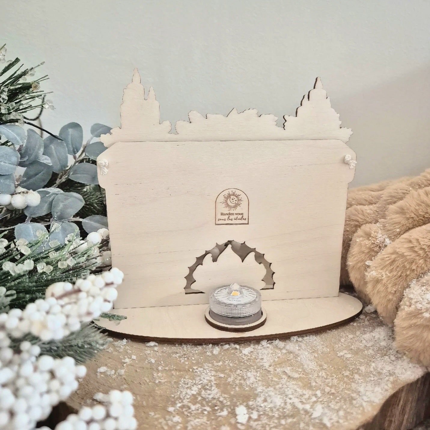 Photophore cheminée de Noël avec chaussettes personnalisées