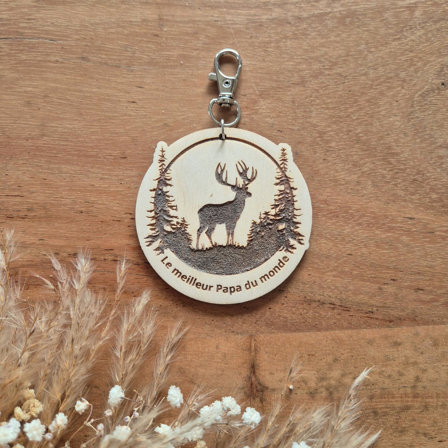 Porte-clés en bois personnalisé - Cerf forêt