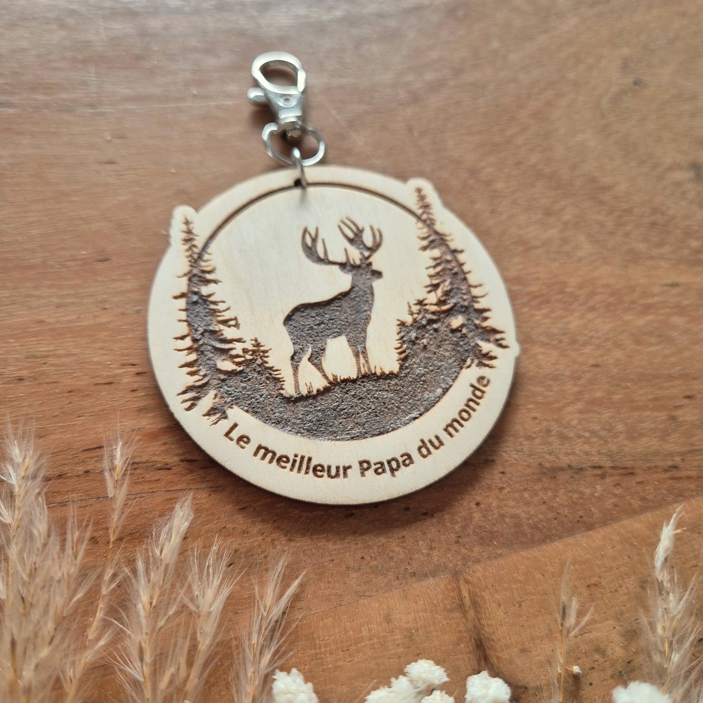 Porte-clés en bois personnalisé - Cerf forêt