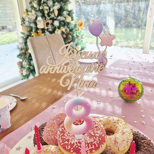 Cake topper en bois personnalisé - Joyeux anniversaire