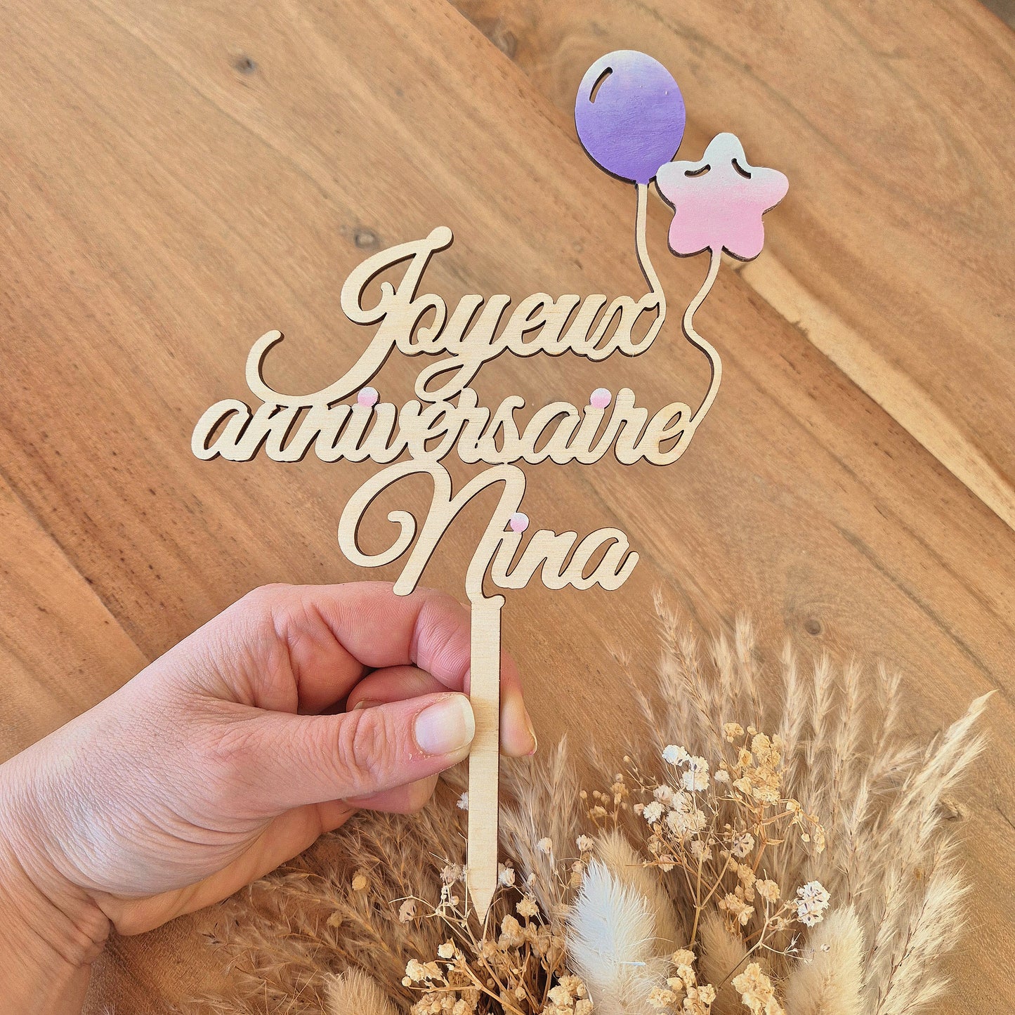 Cake topper en bois personnalisé - Joyeux anniversaire