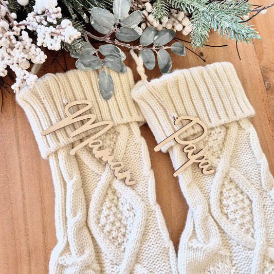 Prénom en bois personnalisé pour chaussette de Noël