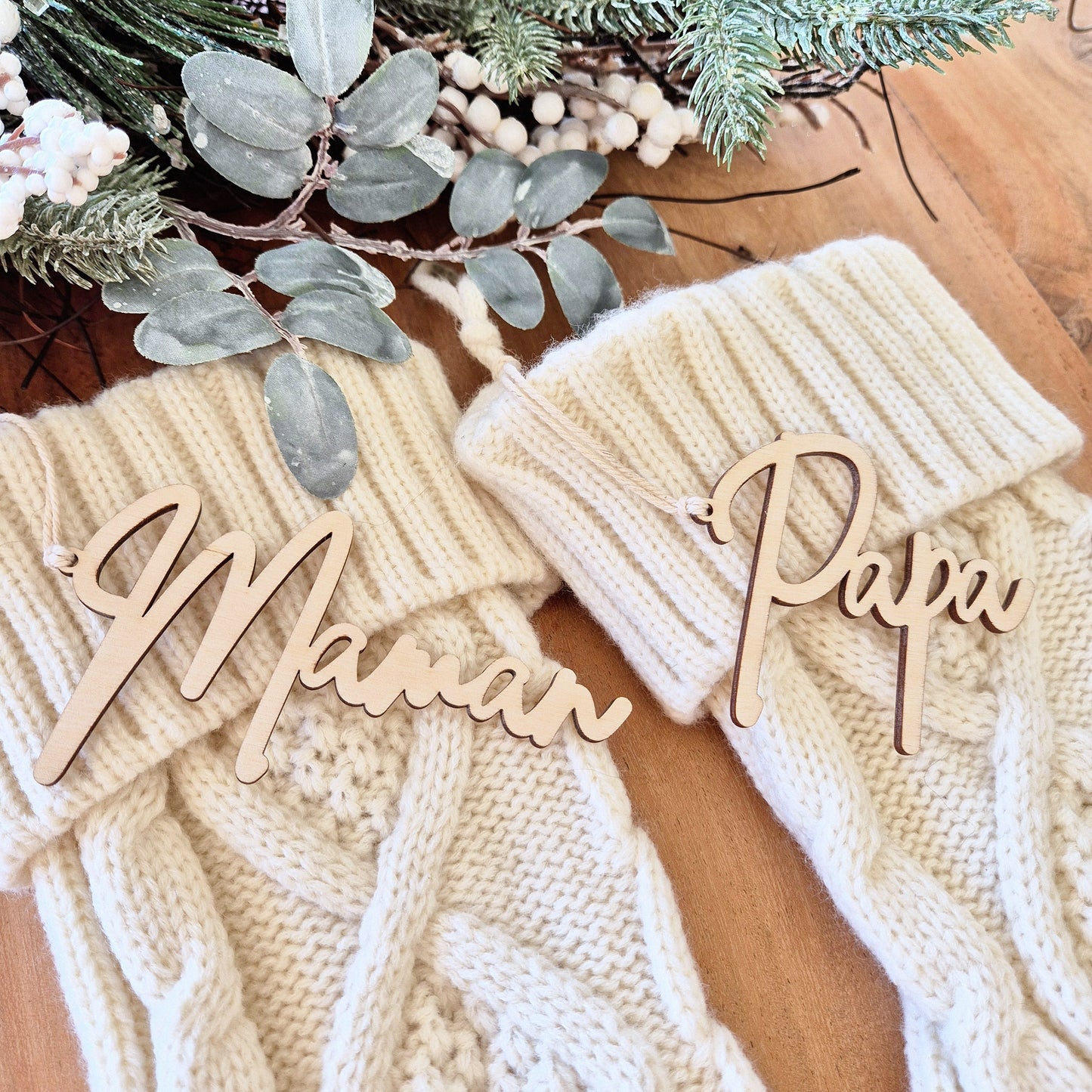 Prénom en bois personnalisé pour chaussette de Noël