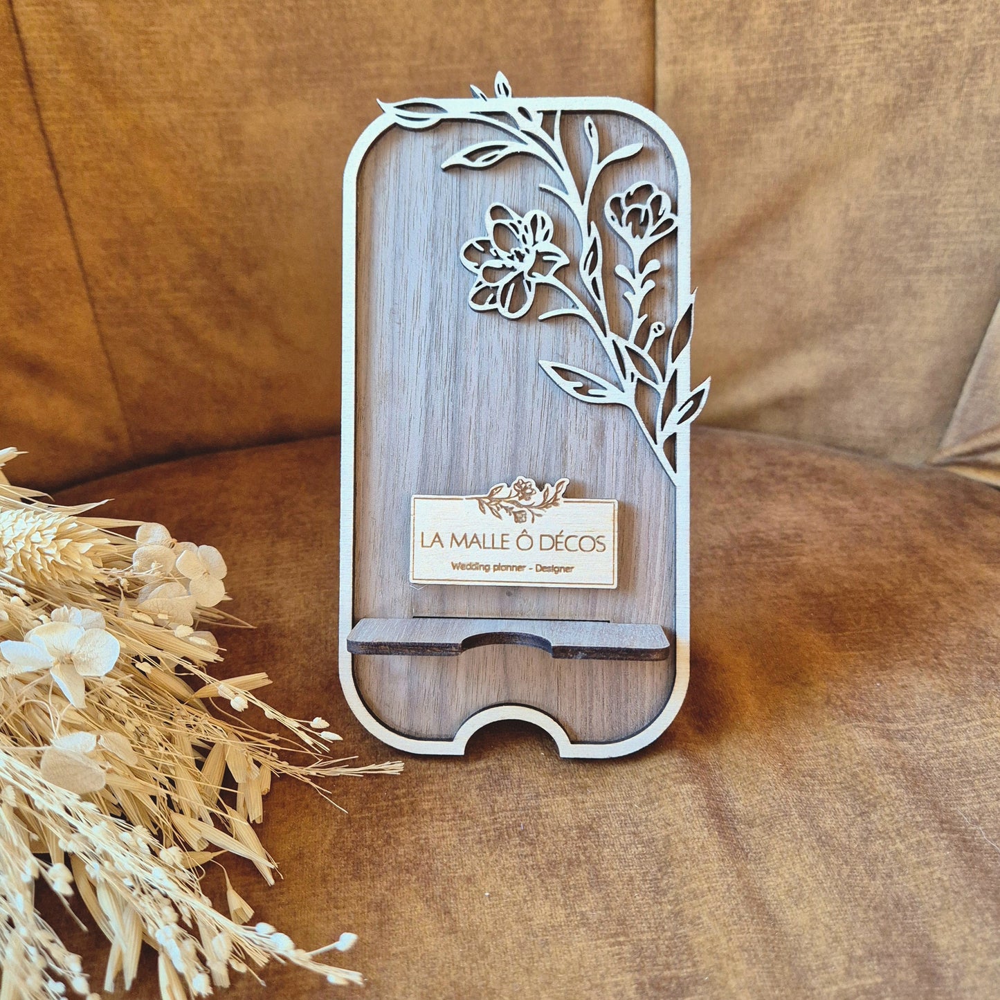 Support téléphone en bois personnalisé sur-mesure - Cadeau entreprise