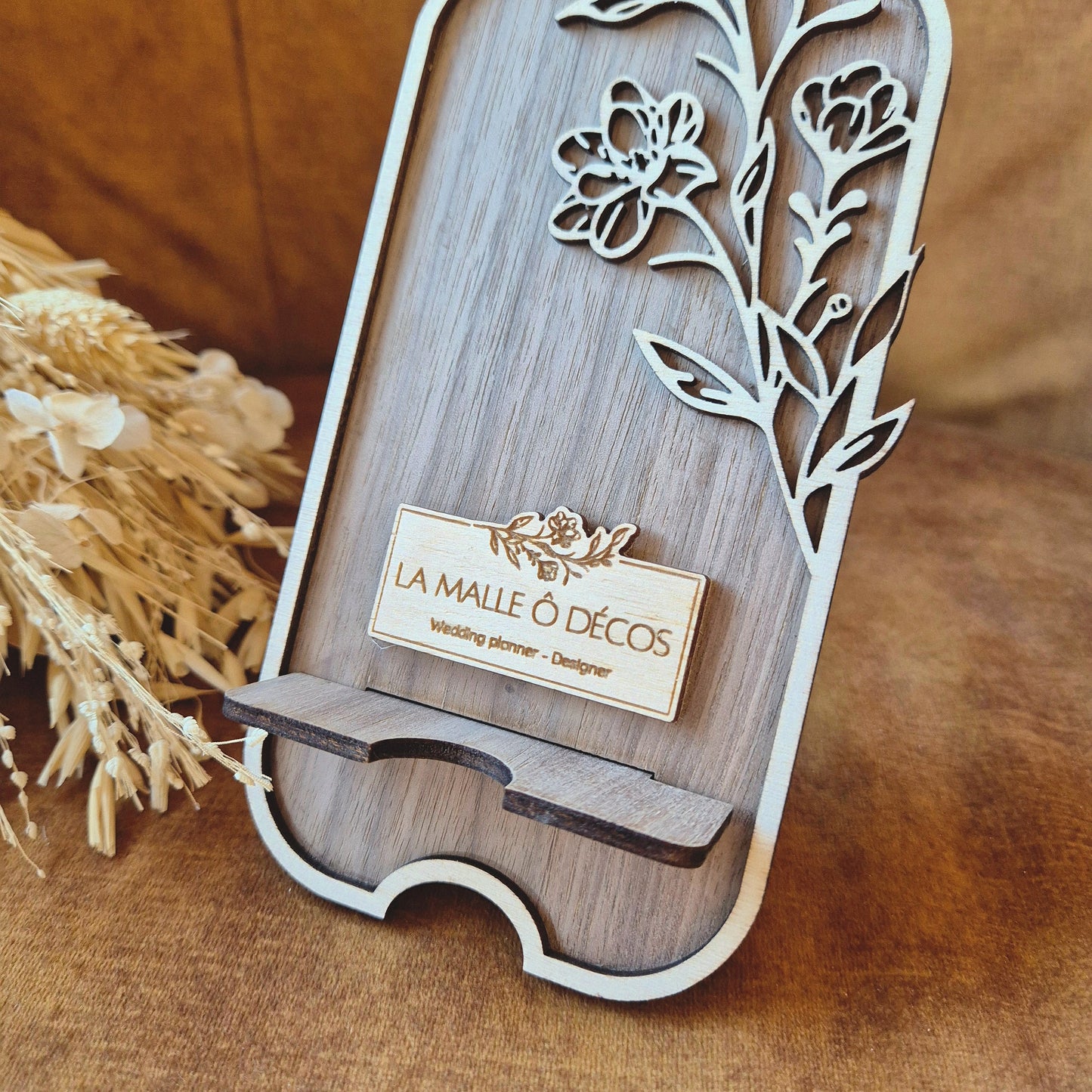 Support téléphone en bois personnalisé sur-mesure - Cadeau entreprise