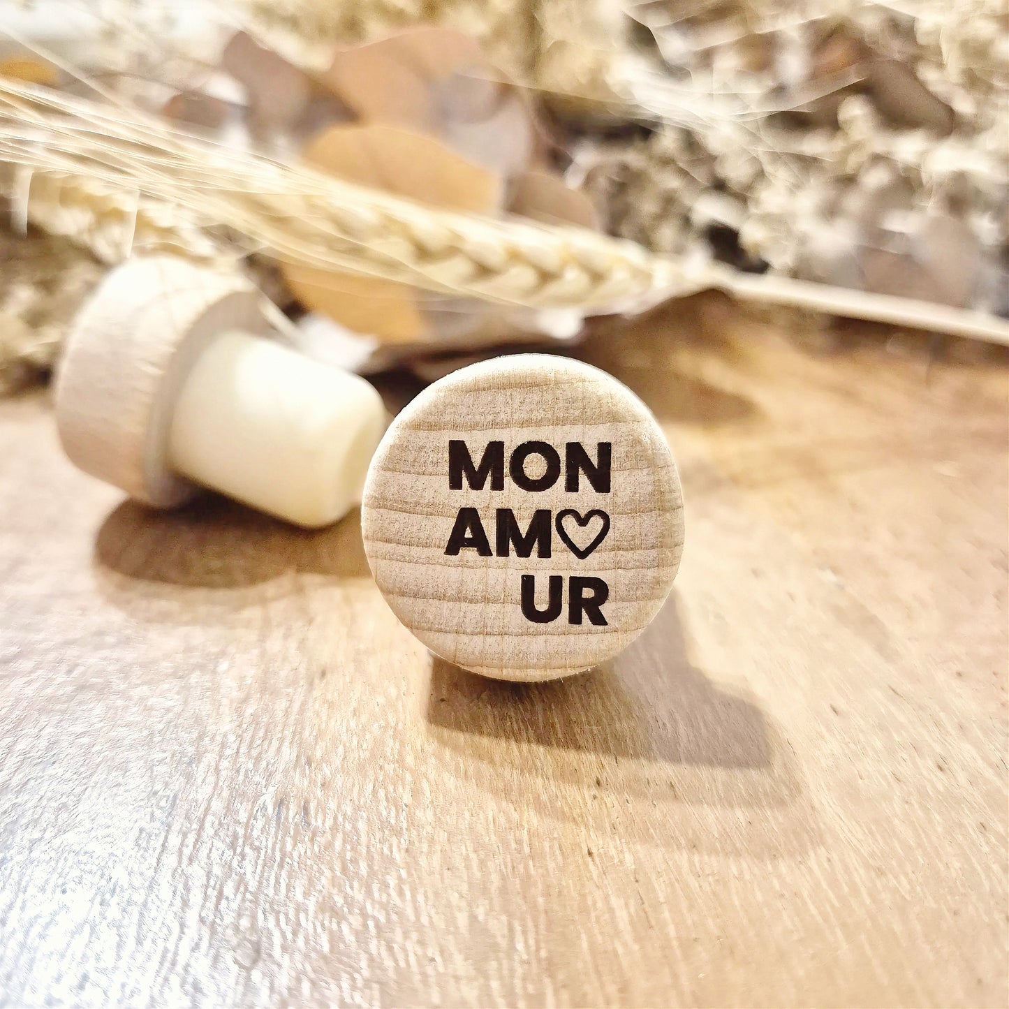 Bouchon de bouteille en bois réutilisable - Édition Saint-Valentin