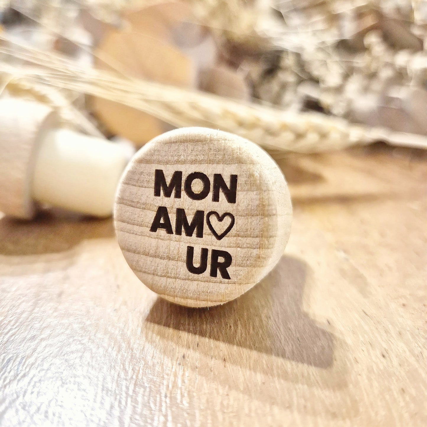 Bouchon de bouteille en bois réutilisable - Édition Saint-Valentin