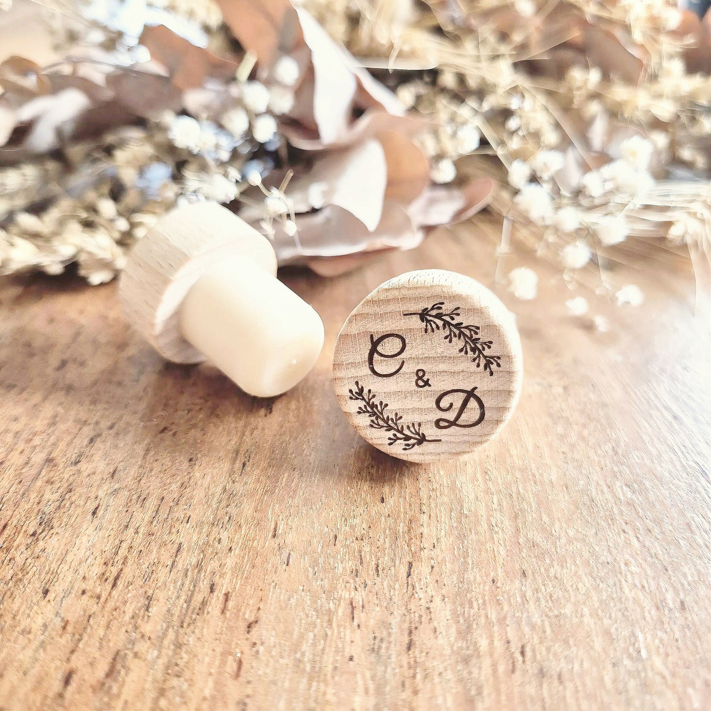 Bouchon de bouteille en bois réutilisable personnalisé - Cadeau invités mariage - Quantité minimum 10