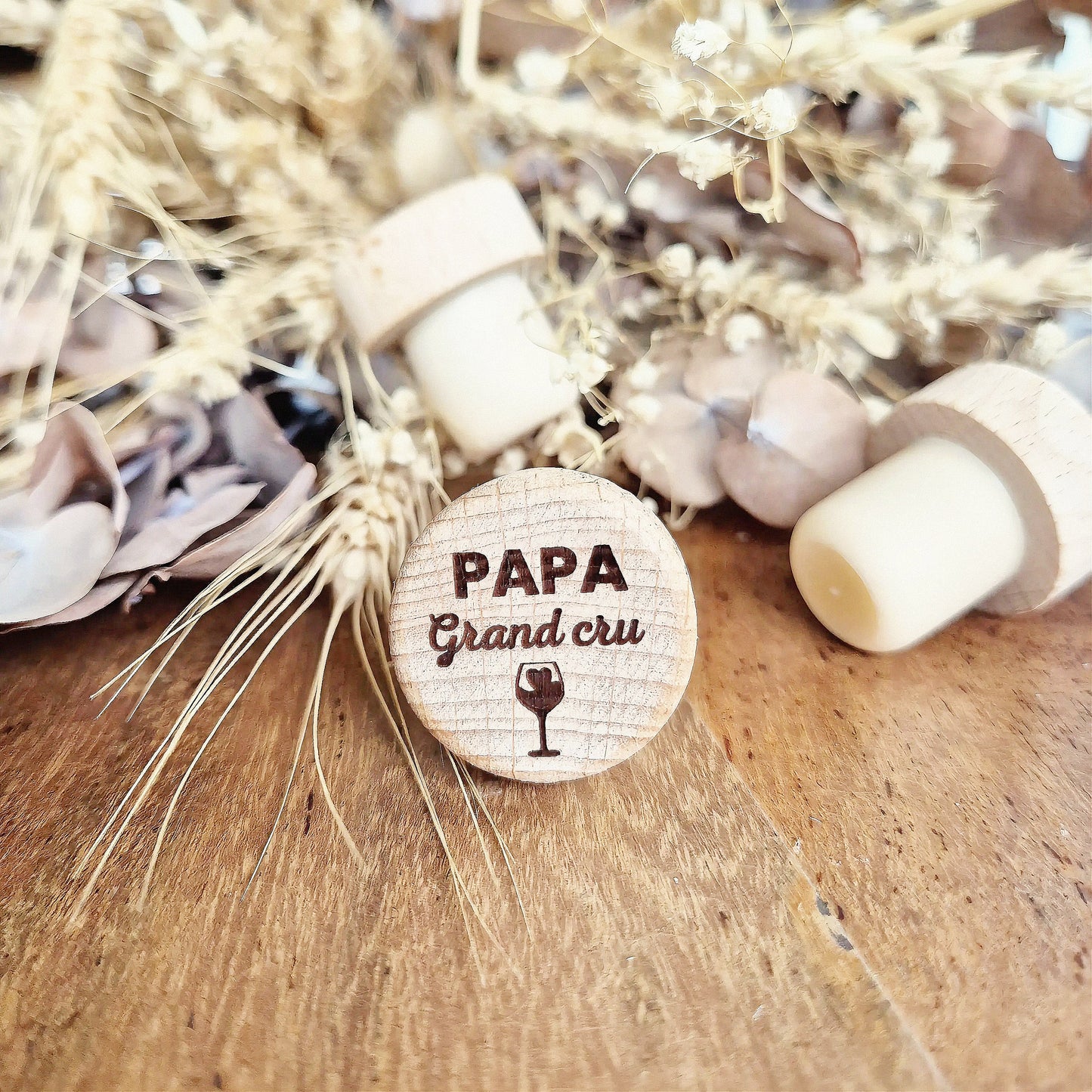 Bouchon de bouteille en bois réutilisable - Cadeau Papa