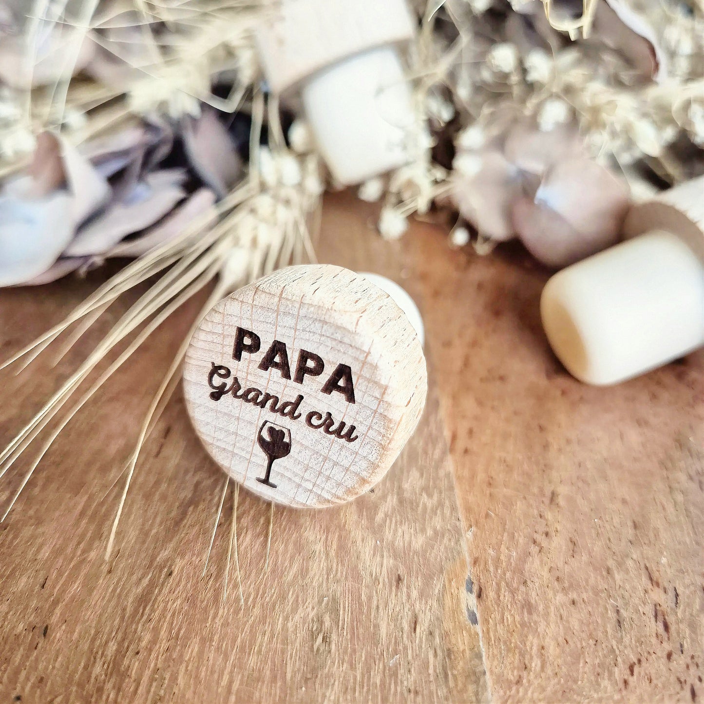 Bouchon de bouteille en bois réutilisable - Cadeau Papa